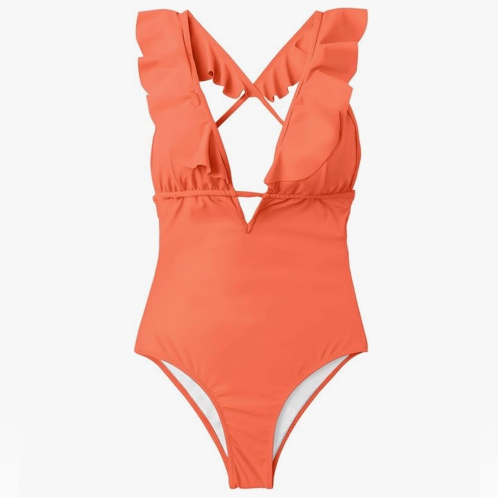 Cupshe - ruffle deep v swimsuit - size s